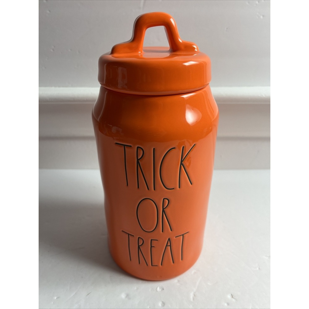 Rae Dunn by Magenta 10"Tall Glossy Orange Trick or Treat Halloween Canister